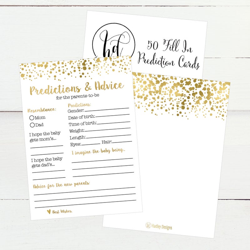 Hadley Designs 50 Gold Polka Dot Advice and Prediction Cards for Baby Shower Game, New Mom & Dad Card or Mommy & Daddy To Be, New Parent Message Advice Book, Fun Gender Neutral Shower Party Favors - Image 3